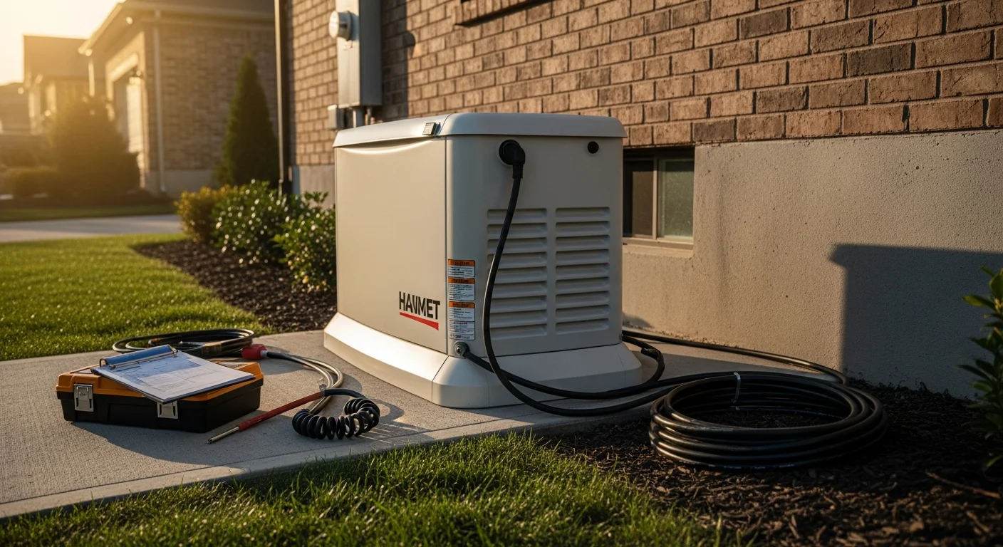 Backup generator installation outside residential home