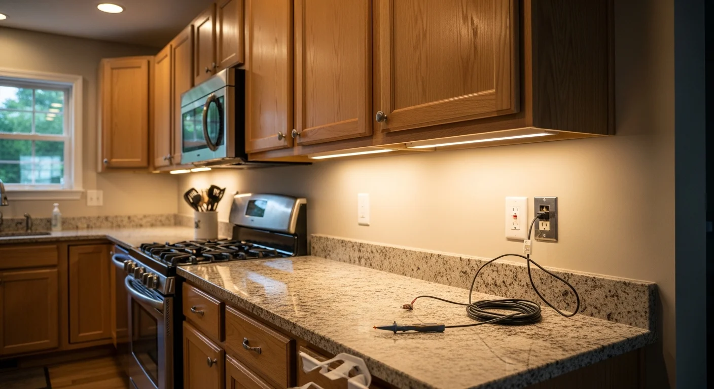Under-cabinet and recessed lighting installed in modern kitchen