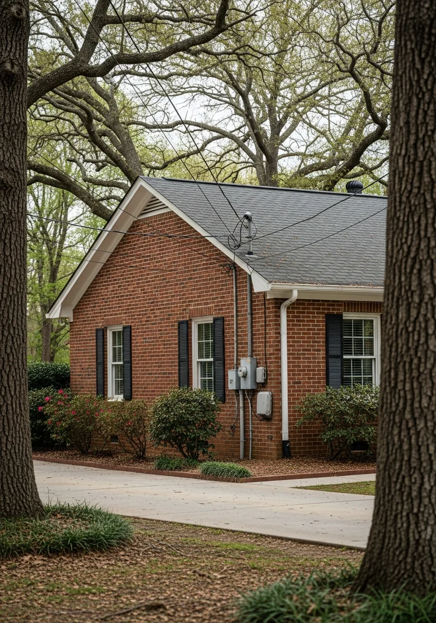Detail view of a Lee County home showing exterior features and local landscaping.