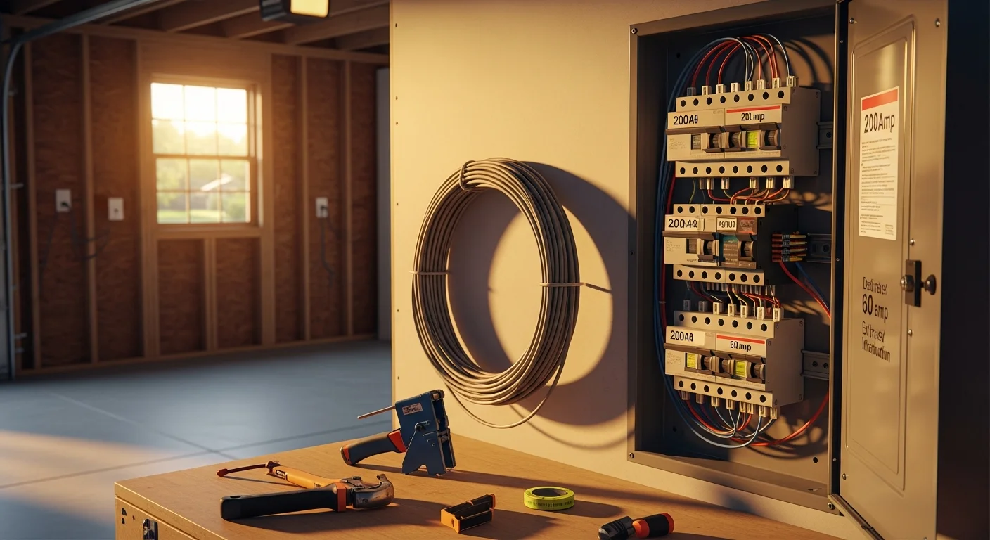 A licensed electrician from Shalonda Electrical Services installing a dedicated Level 2 EV charging circuit in a residential garage in Fuquay Varina, NC. The image shows a wall-mounted charger unit, conduit wiring, and a code-compliant electrical panel connection.